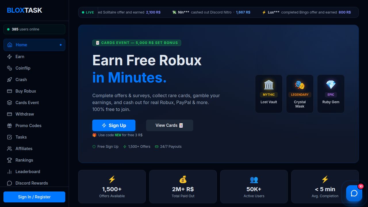 Earn Free Robux — Complete Offers & Surveys | BloxTask